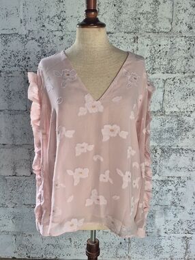 Express Pink Floral V-Neck Ruffle Sleeve Blouse